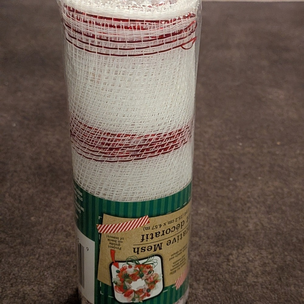 Crafter's Square Decorative Mesh Red White Striped 6in x 5yd Christmas Ribbon